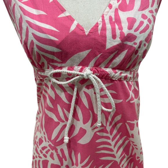 Skirtin Around boutique Pink & White Leaf print v neck sleeveless tie size 10 - Picture 4 of 9